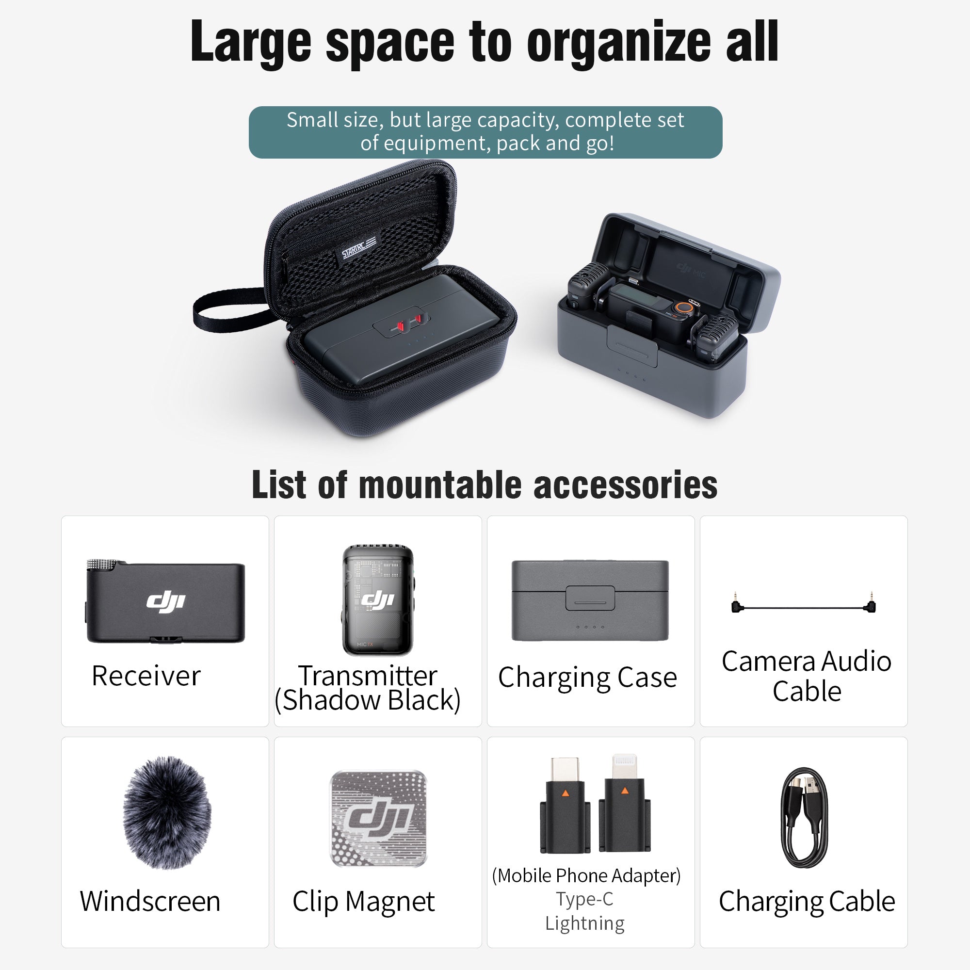 STARTRC 1137446 Storage Bag for DJI Mic 2 Wireless Microphone PU Carrying Case - Black STARTRC 1137446 Storage Bag for DJI Mic 2 Wireless Microphone PU Carrying Case - Black